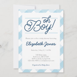 Blue Gingham "Oh Boy" Bebê Convites