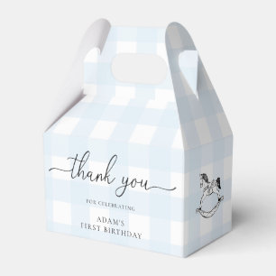 Blue Gingham Rocking Horse Obrigado Caixa de Favor