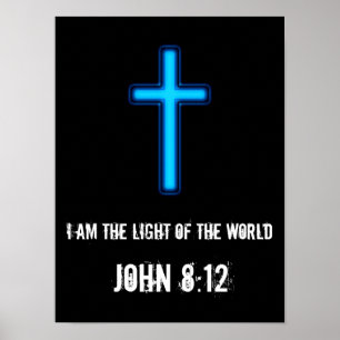 Blue Glowing Cross Poster With Scripture