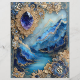 Blue Gold Landscape Junk Journal Scrapbook Paper