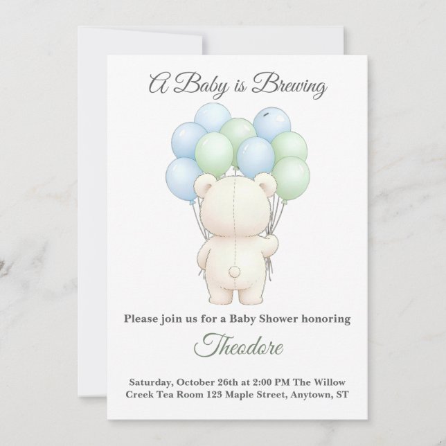 Blue Green Watercolor Teddy Bear Theme invitation (Frente)