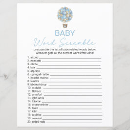 Blue Hot Air Balloon Chá de fraldas Palavra Scramb