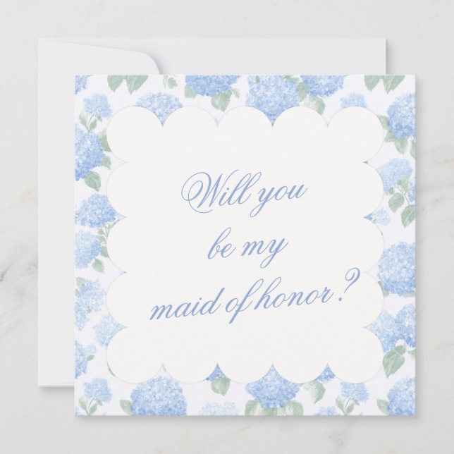 Blue Hydrangea Bridesmaid Proposal Card (Frente)