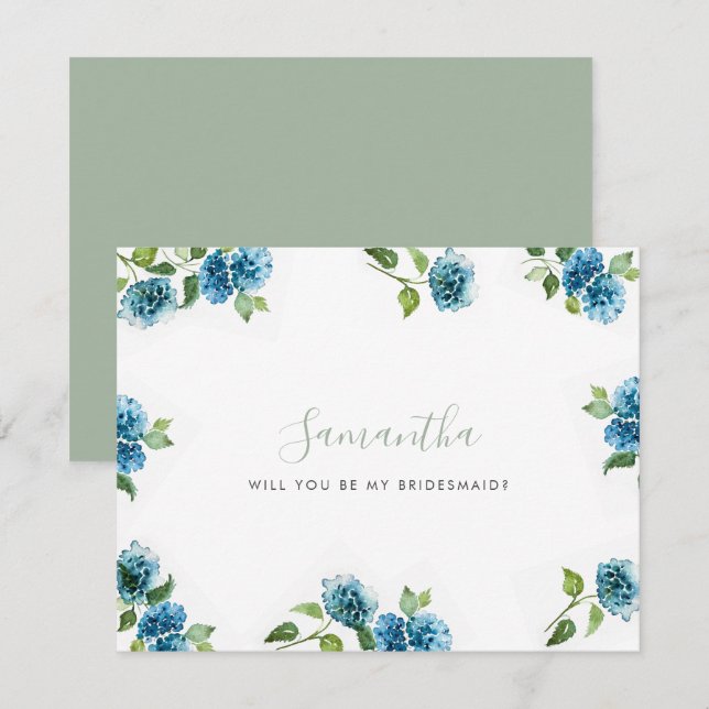Blue Hydrangea Bridesmaid Proposal Cards (Frente/Verso)