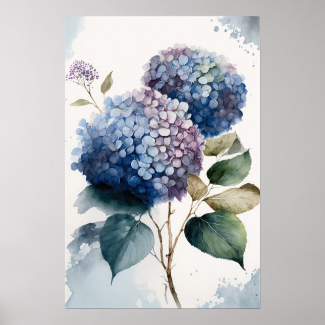 Blue Hydrangea Flowers Art Impressão Poster (Frente)