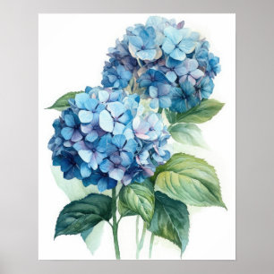 Blue Hydrangea Flowers Art Impressão Poster