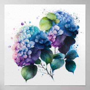 Blue Hydrangea Flowers Art Impressão Poster