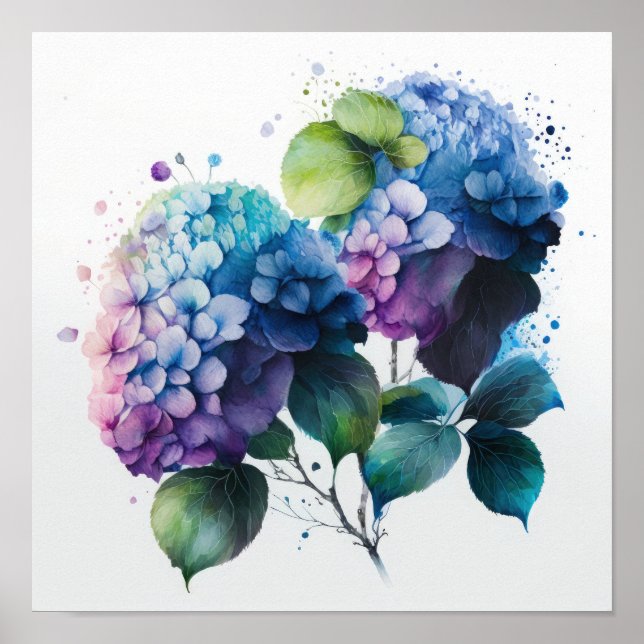 Blue Hydrangea Flowers Art Impressão Poster (Frente)