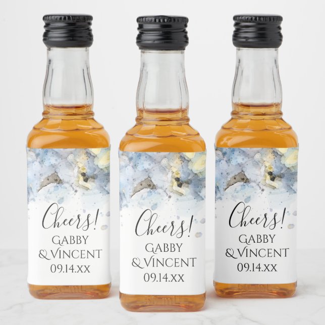 Blue Hydrangea Flowers Watercolor Casamento (Garrafas)