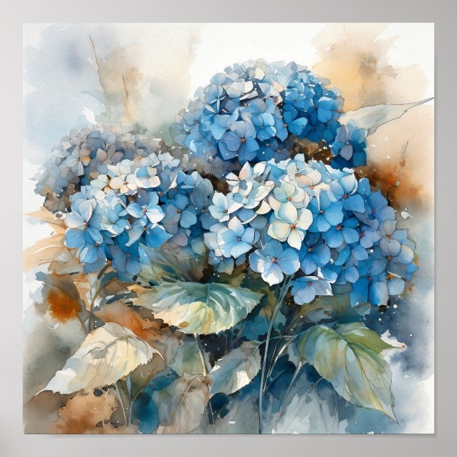 Blue Hydrangea Watercolor Art Impressão (Frente)