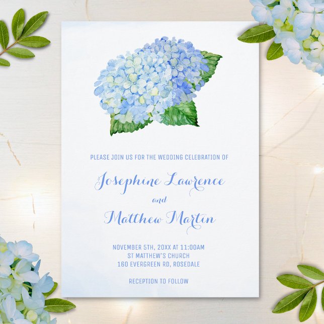 Blue Hydrangea Watercolor Convites para Casamento (Criador carregado)