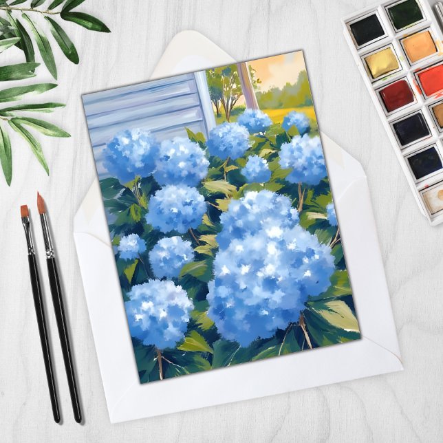 Blue Hydrangeas New England Watercolor Card (Criador carregado)