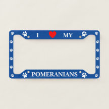 Blue I Love My Pomeranians License Plate Frame