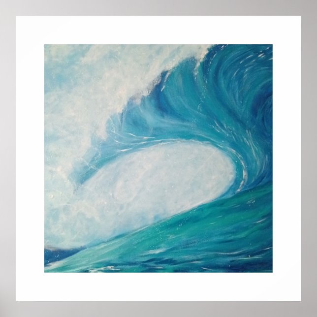 blue image of a wave crashing in the ocean poster (Frente)