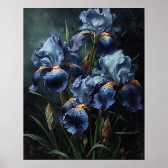 Blue Iris Flowers Art Impressão Poster (Frente)