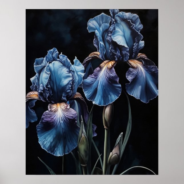 Blue Iris Flowers Art Impressão Poster (Frente)