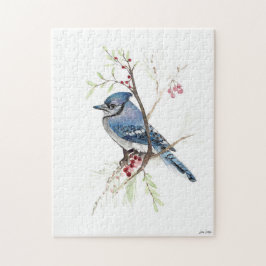 Blue Jay Bird Watercolor Art Quebra-cabeça