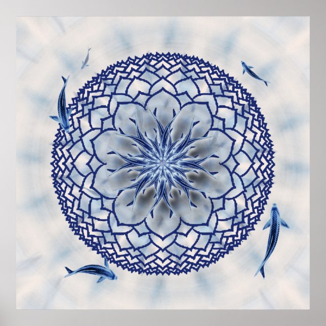 Blue Koi Lotus Mandala Poster (Frente)