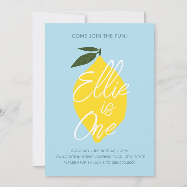 Blue Lemonade Primeiro Convite de Aniversário (Frente)