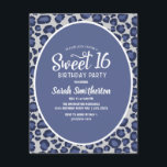 Blue Leopard Print Sweet 16 Convite<br><div class="desc">Tendy Blue e White Leopardo,  doce convite de aniversário 16.</div>