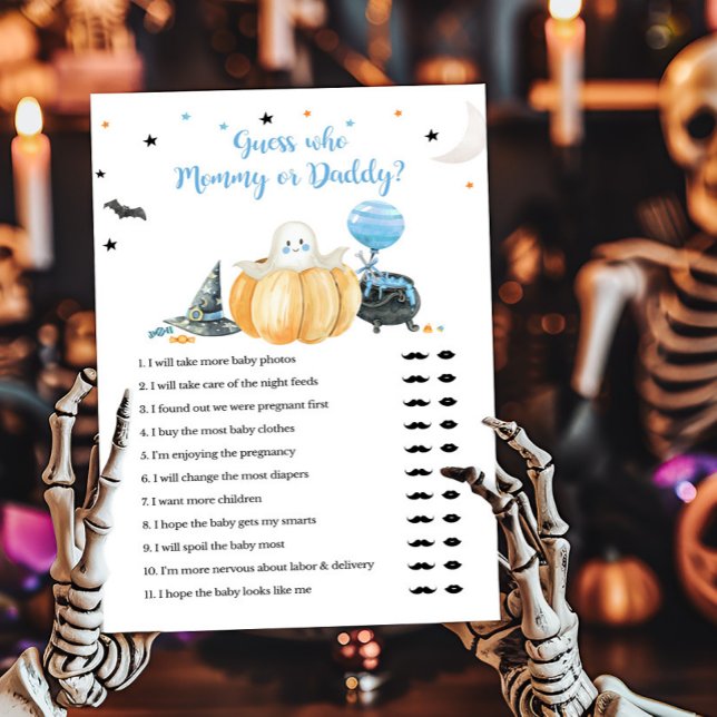 Blue Little Boo adivinha quem Mamãe ou jogo de Pai (Pumpkin Halloween Baby Shower Guess who Mommy or Daddy Game)