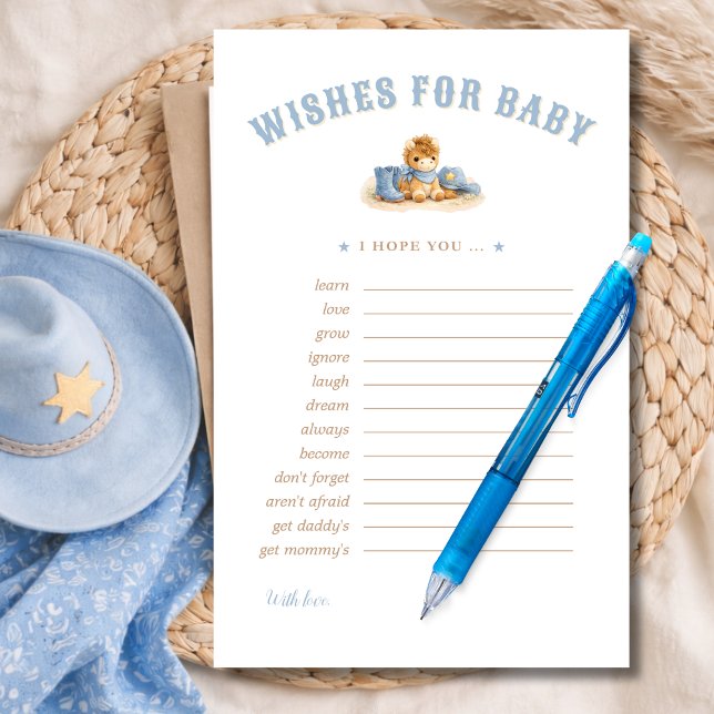 Blue Little Cowboy Wishes For Babies Advice Card (Criador carregado)