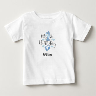 Blue Little Steps First Birthday Baby T-Shirt