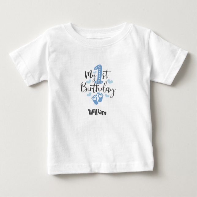 Blue Little Steps First Birthday Baby T-Shirt (Frente)
