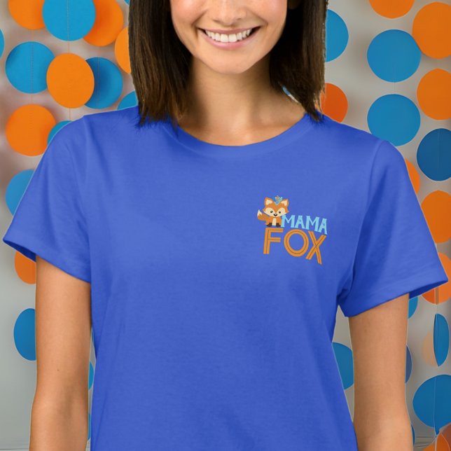 Blue Mama Fox Wild One Woodland - T-Shirt (Royal Blue Mama Fox Party Shirt for Baby Shower or Birthday)