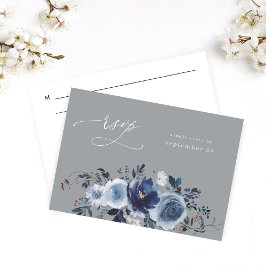 Blue & Marinho Floral w RSVP de Refeições - Cinza