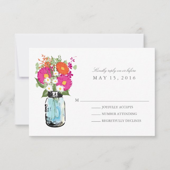 Blue Mason Jar e Gerber Daisies RSVP (Frente)
