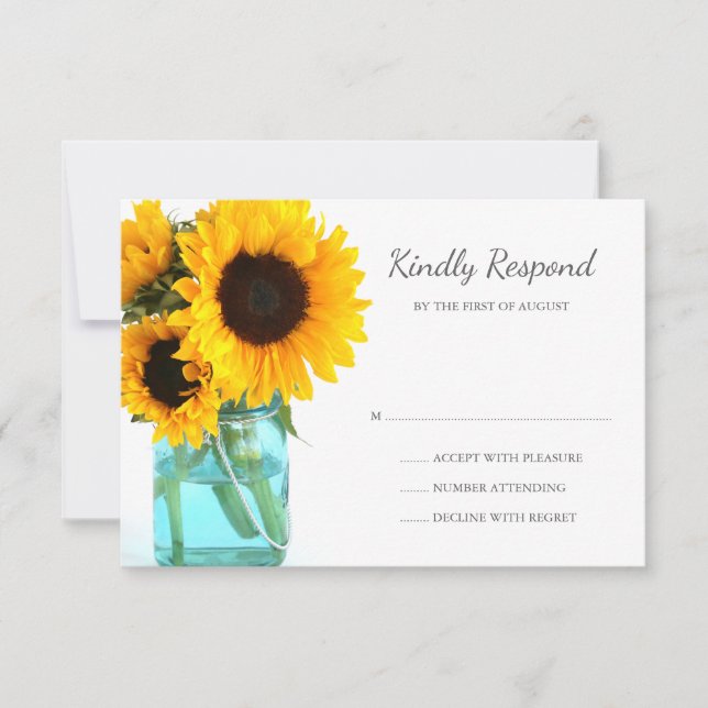 Blue Mason Jar Sunflower RSVP (Frente)