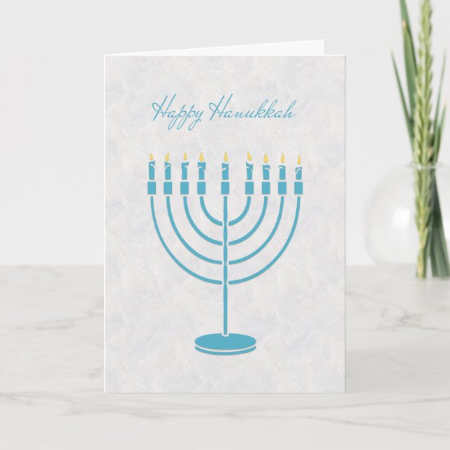 Blue Menorah, Happy Hanukkah, Cartão de Saudação (Frente)