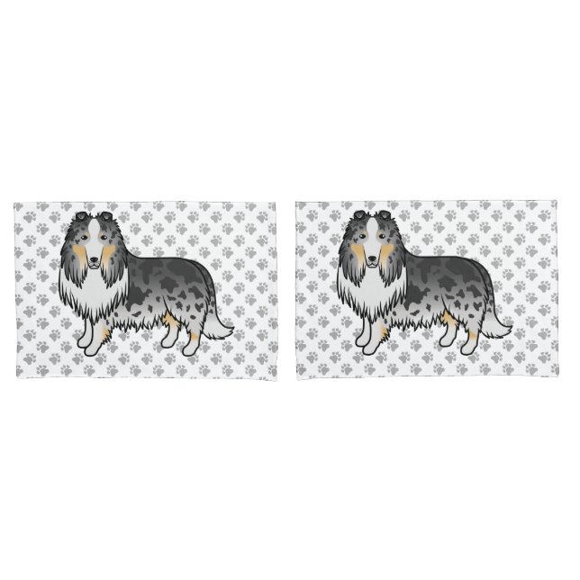 Blue Merle Rough Collie Cachorro de Desenho Animad (Frente - conjunto)