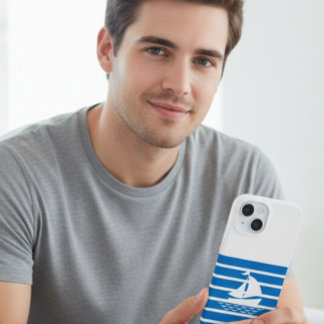 Blue Minimalist Sailboat Phone Case for iPhone