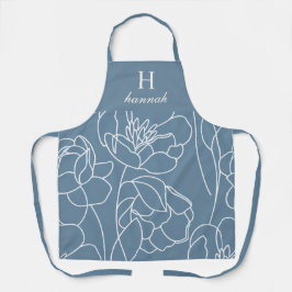 Blue Modern Wildflower Custom Monogram Name Apron
