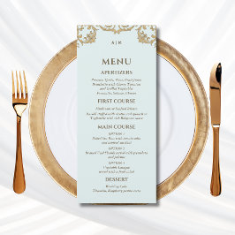 Blue Monogram Baroque Christian Wedding Menu