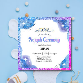Blue Muslim Baby Aqeqah - Aqiqah - Convite