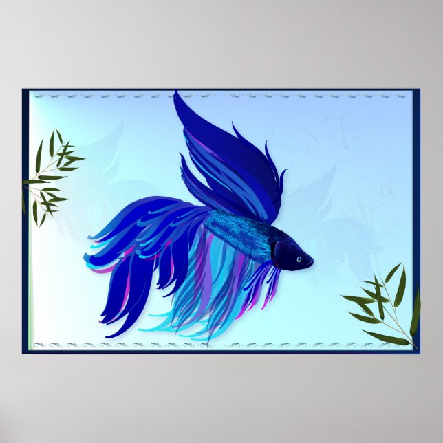 Blue 'n' White Siamese Fighting Fish Posters (Frente)