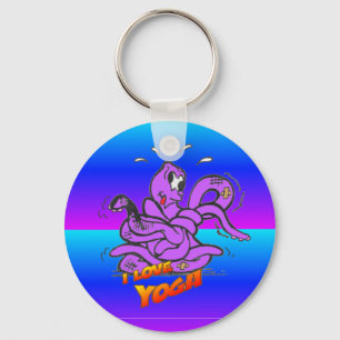 Blue Neon Funny Yoga Octopus Cartoon Chaveiro