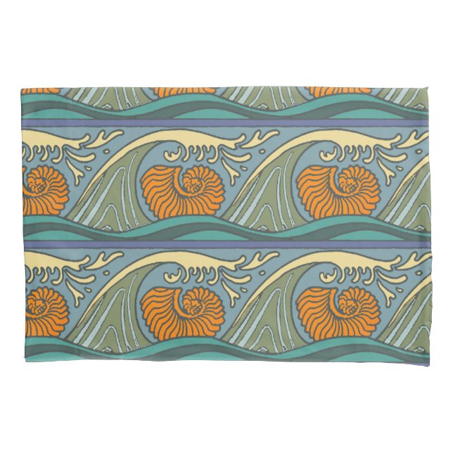 Blue Ocean Waves Nautilus Seashell Patterno Nouvea (Frente)