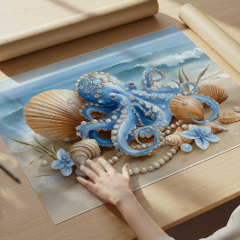 Blue Octopus Coastal Wall Art Print | Wall Poster
