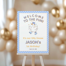 Blue One Silly Goose - Boy Birthday Welcome Sign