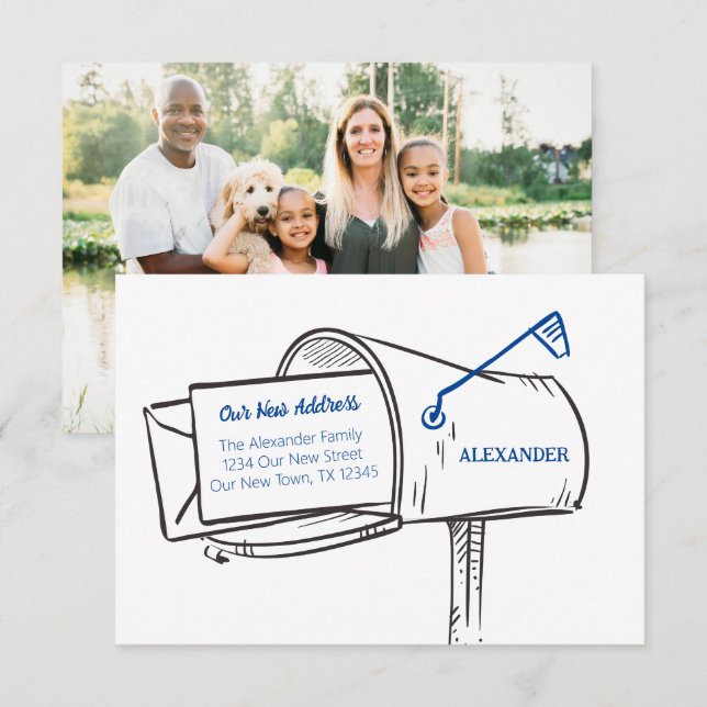 Blue Our New Address Mailbox Movendo (Frente/Verso)