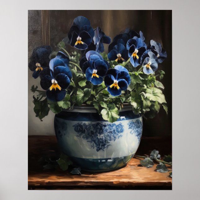 Blue Pansy Flowers Art Impressão Poster (Frente)