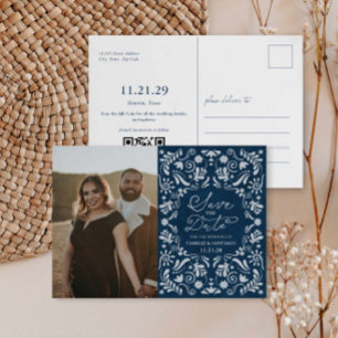 Blue Papel Picado Foto para salvar a data Cartão p