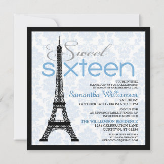 Blue Paris Sweet 16 Convites