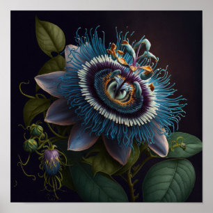 Blue Passion Flowers Art Impressão Poster