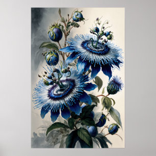 Blue Passion Flowers Art Impressão Poster