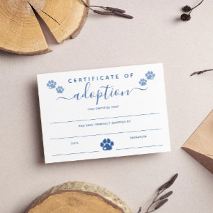 Blue Paw imprime o certificado de adoção